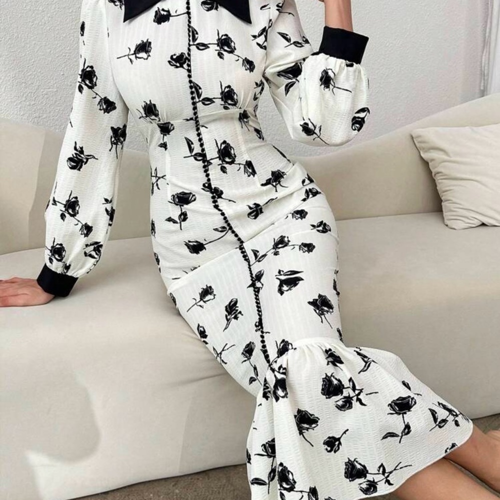 Elegant Black and White Floral Dress